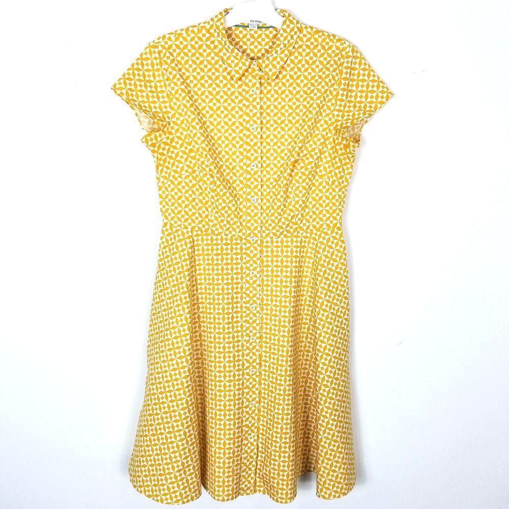 Boden Yellow Geometric Midi Dress